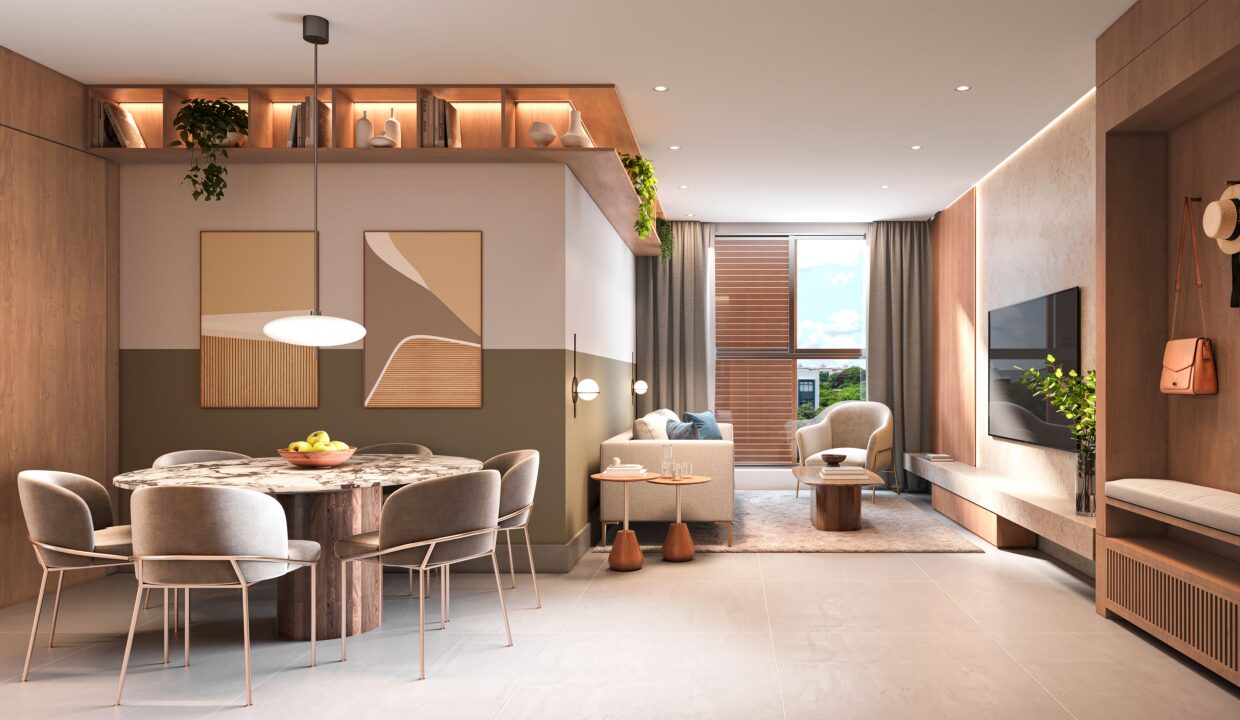 UNIDADE MEIO PAVIMENTO TIPO PERSPECTIVA DA SALA DE ESTAR